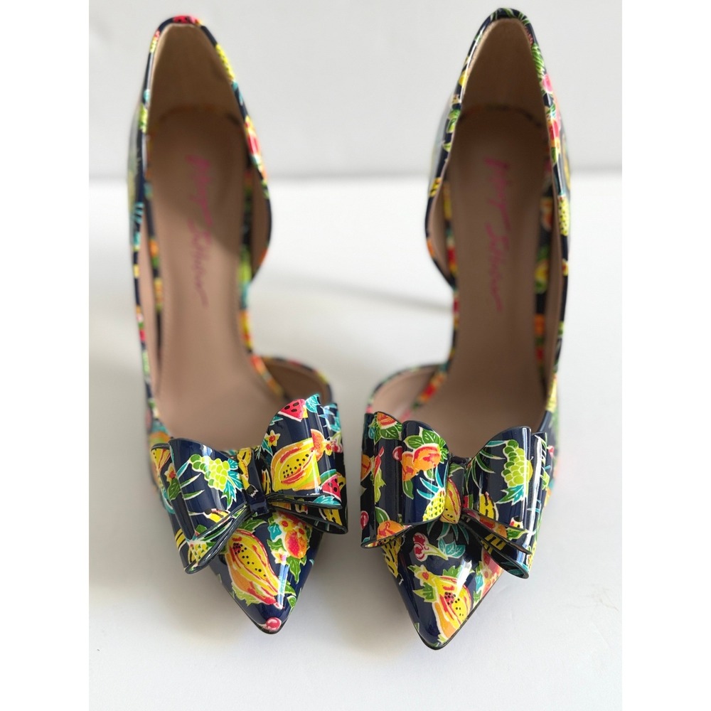 Betsey Johnson Prince Tropical Fruit Print Bow d'Orsay Pumps Navy Multi 7.5M - Picture 12 of 12